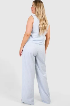 Coordonné Grande Taille en Tissu Tissé à Rayures Fines : Pantalon à Jambe Large & Gilet assorti