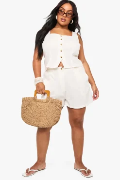 Coordonné Look Lin : Haut à encolure carrée avec boutons sur le devant et shorts sur mesure