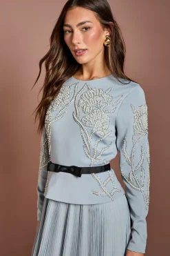 Corsage En Ponte Orné De Perles Avec Jupe Plissée