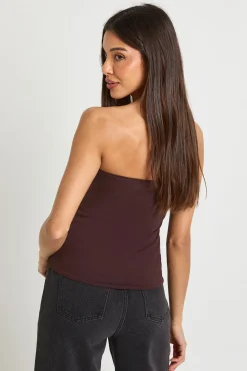 boohoo Corset bandeau effet coton avec fermeture à crochets et œil<Femme Looks Chocolat|Tops