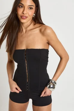 boohoo Corset bandeau en coton Touch avec fermeture à crochets et œillets<Femme Tops