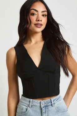 boohoo Corset Décolleté Plongeant en Bengaline<Femme Tops