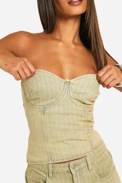 boohoo Corset en denim au lavage teinté<Femme Denim|Denim