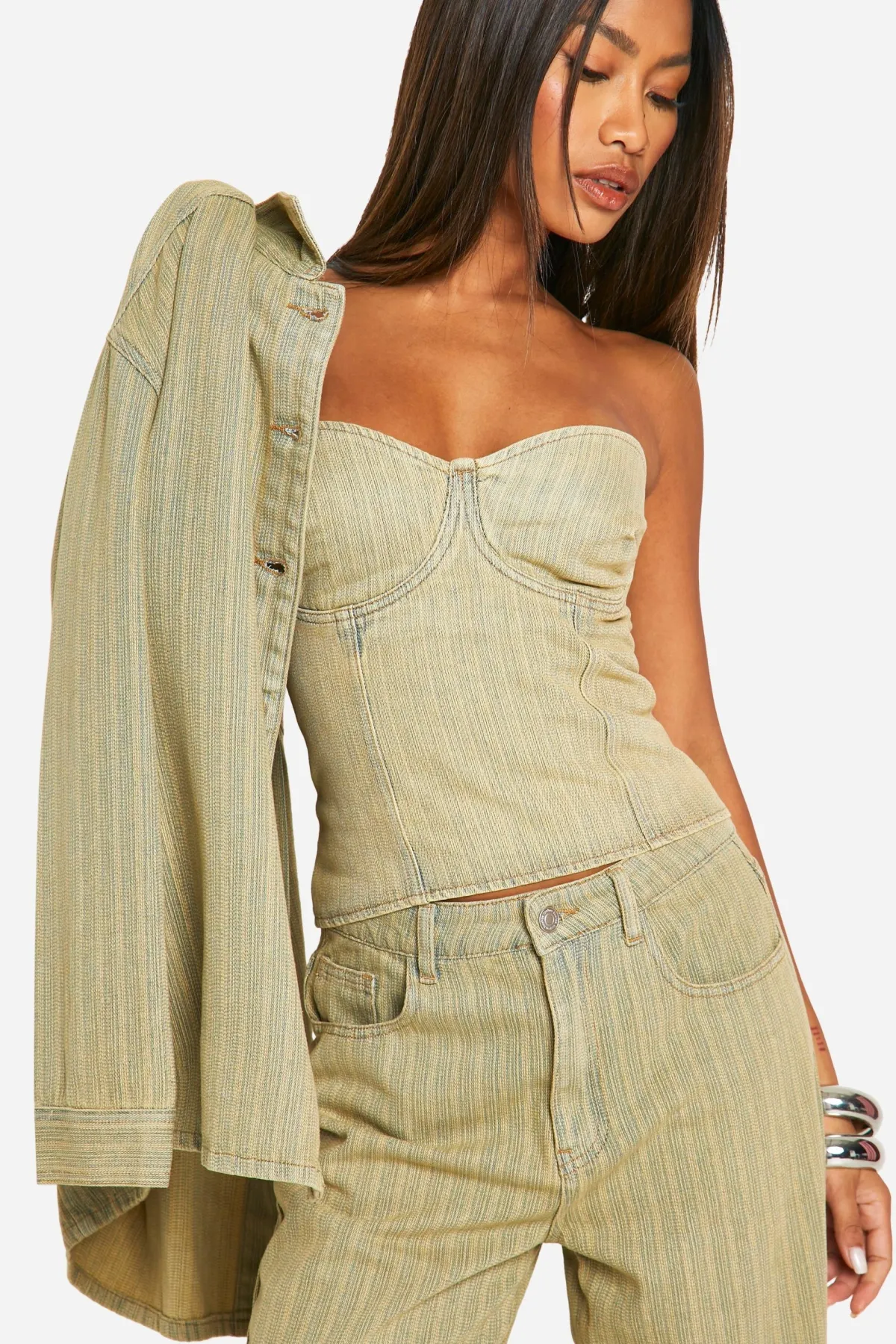 boohoo Corset en denim au lavage teinté<Femme Denim|Denim