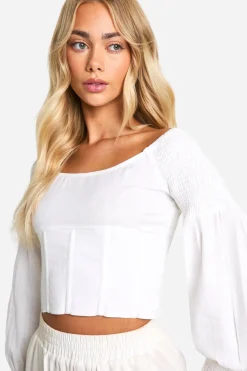 Corset en lin plissé à effet lin avec baleines