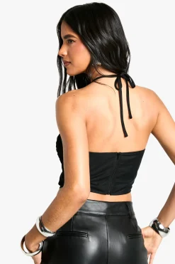Corset en maille à bonnets plissés et col halter