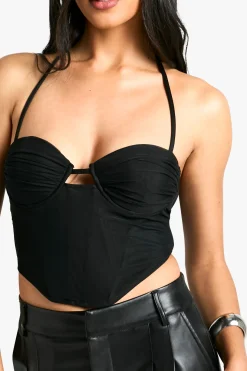 Corset en maille à bonnets plissés et col halter