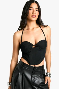 Corset en maille à bonnets plissés et col halter