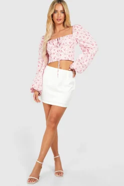 boohoo Corset floral à lacets et manches ballon<Femme Tops
