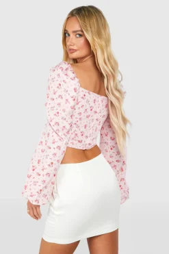 boohoo Corset floral à lacets et manches ballon<Femme Tops