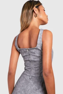boohoo Corset Longline Look Cuir Délavé<Femme Tops