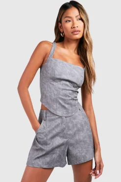 boohoo Corset Longline Look Cuir Délavé<Femme Tops