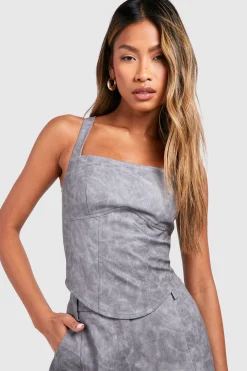 boohoo Corset Longline Look Cuir Délavé<Femme Tops