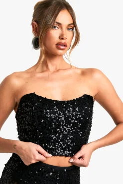 Corset longline à sequins sans bretelles