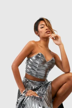 Corset métallique plissé à encolure cœur