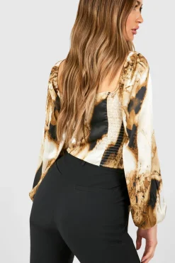 boohoo Corset satiné froncé à imprimé abstrait<Femme Satin Et Dentelle|Tops