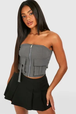 Corset utilitaire en bengaline avec poche et fermeture éclair centrale