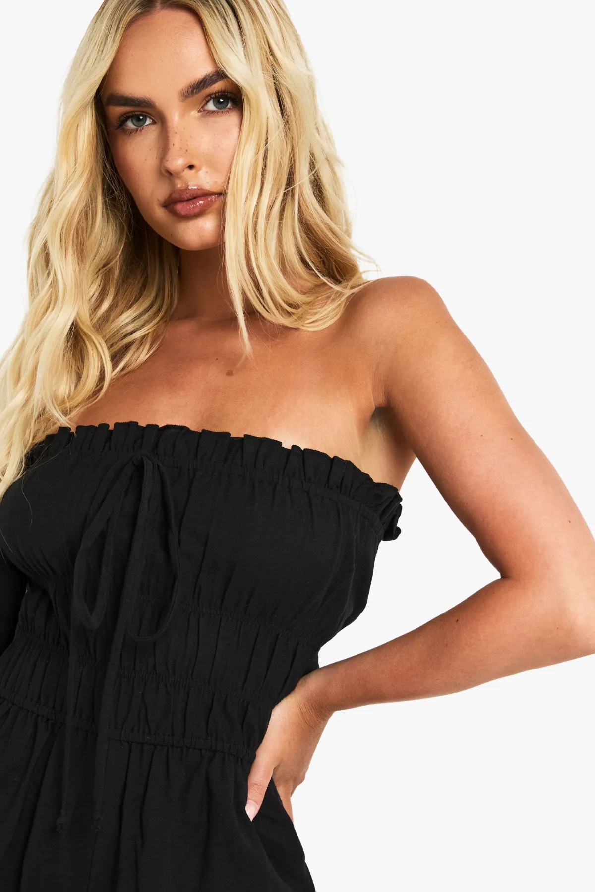 boohoo Cotton Blend Shirred Playsuit<Femme Combinaisons Et Combishorts