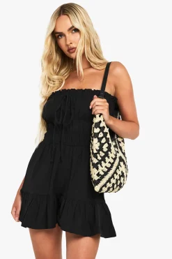 boohoo Cotton Blend Shirred Playsuit<Femme Combinaisons Et Combishorts