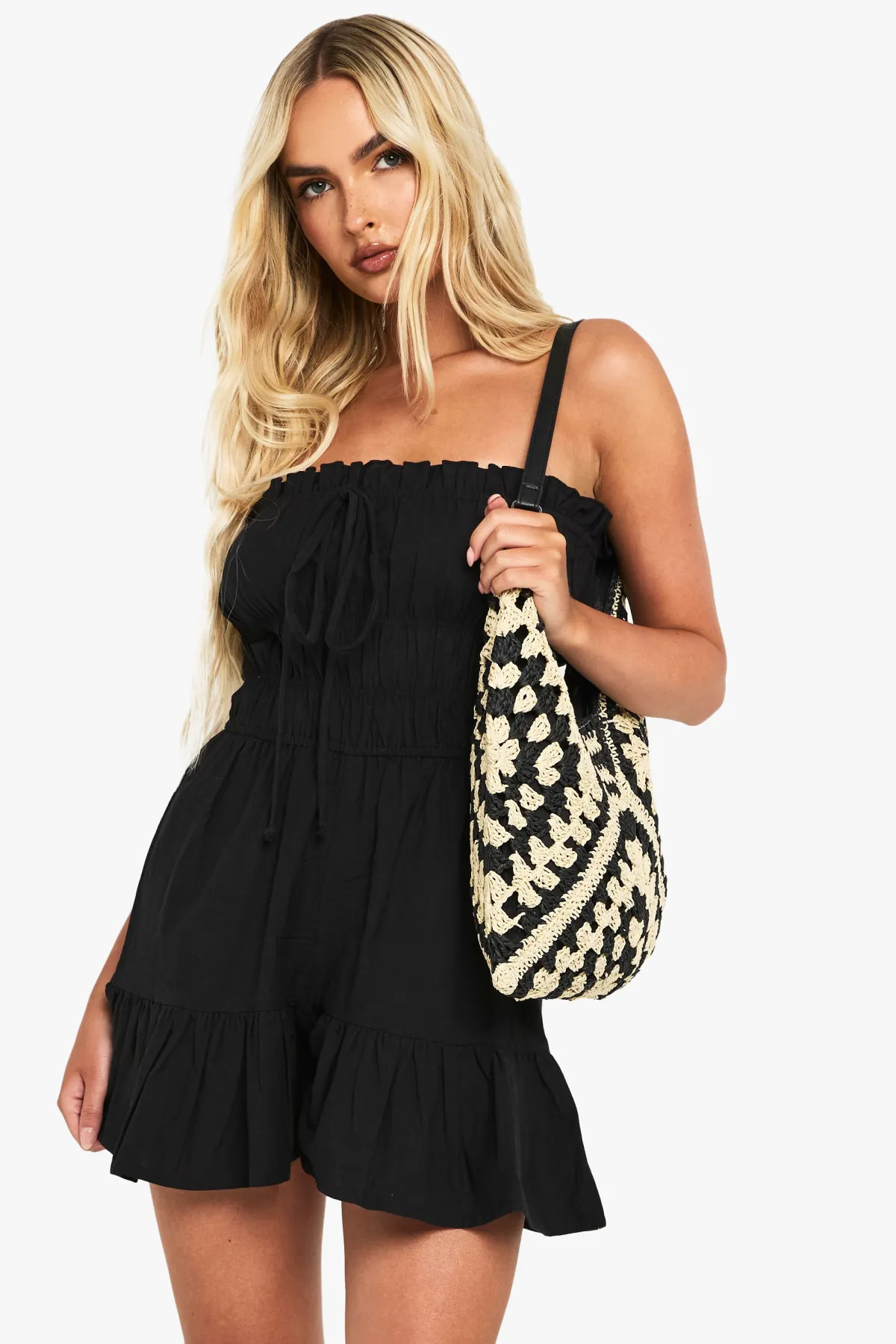 boohoo Cotton Blend Shirred Playsuit<Femme Combinaisons Et Combishorts