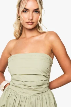 Cotton Poplin Bandeau Puffball Mini Dress