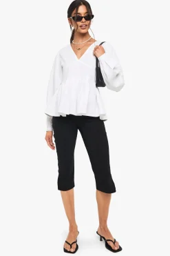 Cotton Poplin Blouson Sleeved Smock Top