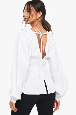 Cotton Poplin Blouson Sleeved Smock Top