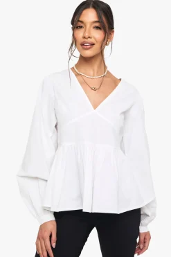 Cotton Poplin Blouson Sleeved Smock Top