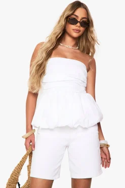 boohoo Cotton Poplin Ruched Puffball Top<Femme Tops