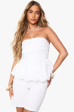 boohoo Cotton Poplin Ruched Puffball Top<Femme Tops