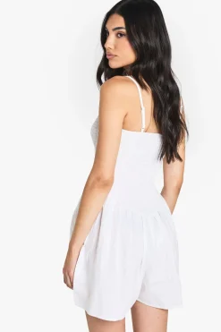 boohoo Cotton Shirred Flippy Playsuit<Femme Combinaisons Et Combishorts