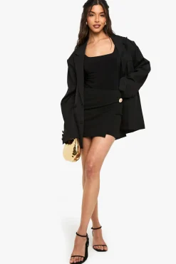 Crepe Button Detail Wrap Mini Skirt
