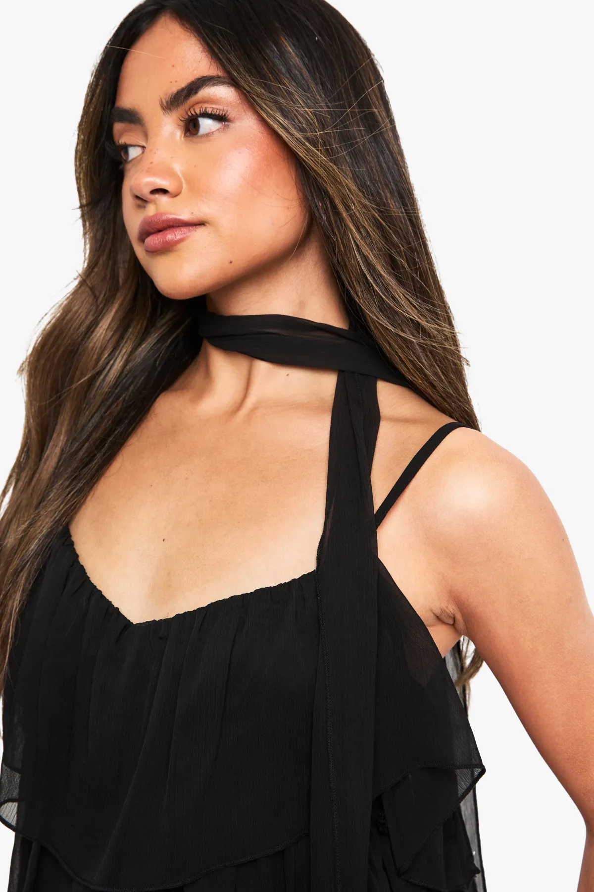 boohoo Crinkle Chiffon Ruffle Scarf Cami<Femme Tops