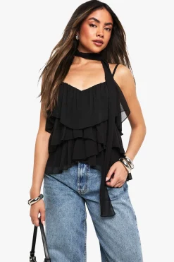 boohoo Crinkle Chiffon Ruffle Scarf Cami<Femme Tops