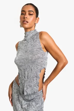 Crinkle Marl Haut Asymétrique Sans Manches