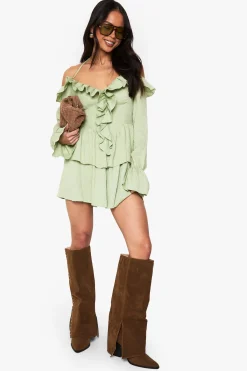 boohoo Crinkle Ruffle Layered Mini Dress<Femme Robes Patineuses|Robes À Manches Longues