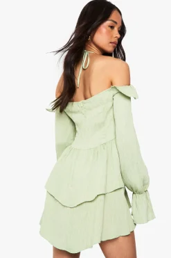 boohoo Crinkle Ruffle Layered Mini Dress<Femme Robes Patineuses|Robes À Manches Longues