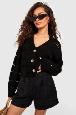 Crochet Button Through Crop Cardigan