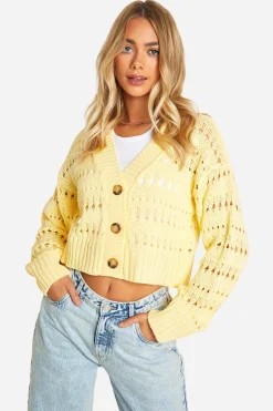 boohoo Crochet Button Through Crop Cardigan<Femme Pulls Et Gilets|Toutes Les Mailles