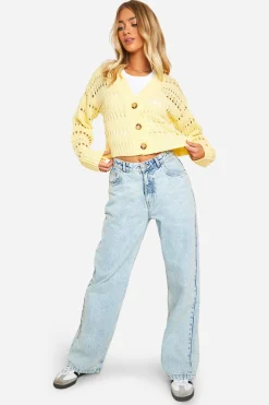 boohoo Crochet Button Through Crop Cardigan<Femme Pulls Et Gilets|Toutes Les Mailles
