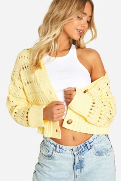 boohoo Crochet Button Through Crop Cardigan<Femme Pulls Et Gilets|Toutes Les Mailles