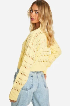 boohoo Crochet Button Through Crop Cardigan<Femme Pulls Et Gilets|Toutes Les Mailles