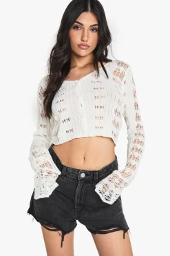 Crochet Cardigan à Manches Volantées