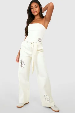 Crochet Mix Belted Wide Leg Jeans