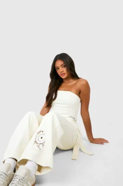 Crochet Mix Belted Wide Leg Jeans