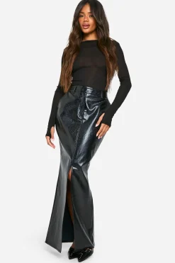 boohoo Croc synthétique Jupe Maxi à Fente Frontale<Femme Jupes|Jupes