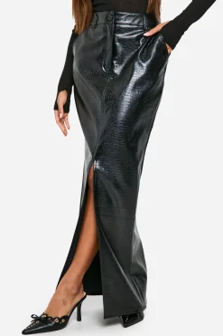boohoo Croc synthétique Jupe Maxi à Fente Frontale<Femme Jupes|Jupes