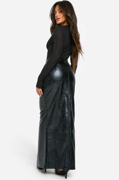 boohoo Croc synthétique Jupe Maxi à Fente Frontale<Femme Jupes|Jupes