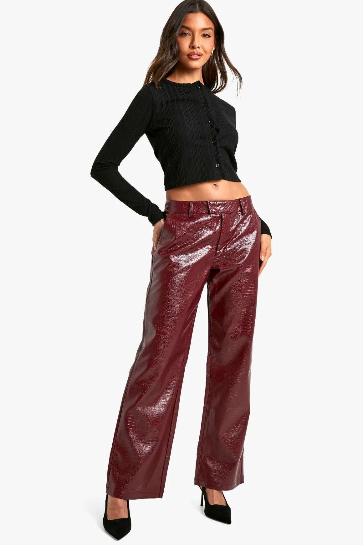 Croc synthétique Pantalon taille basse coupe droite