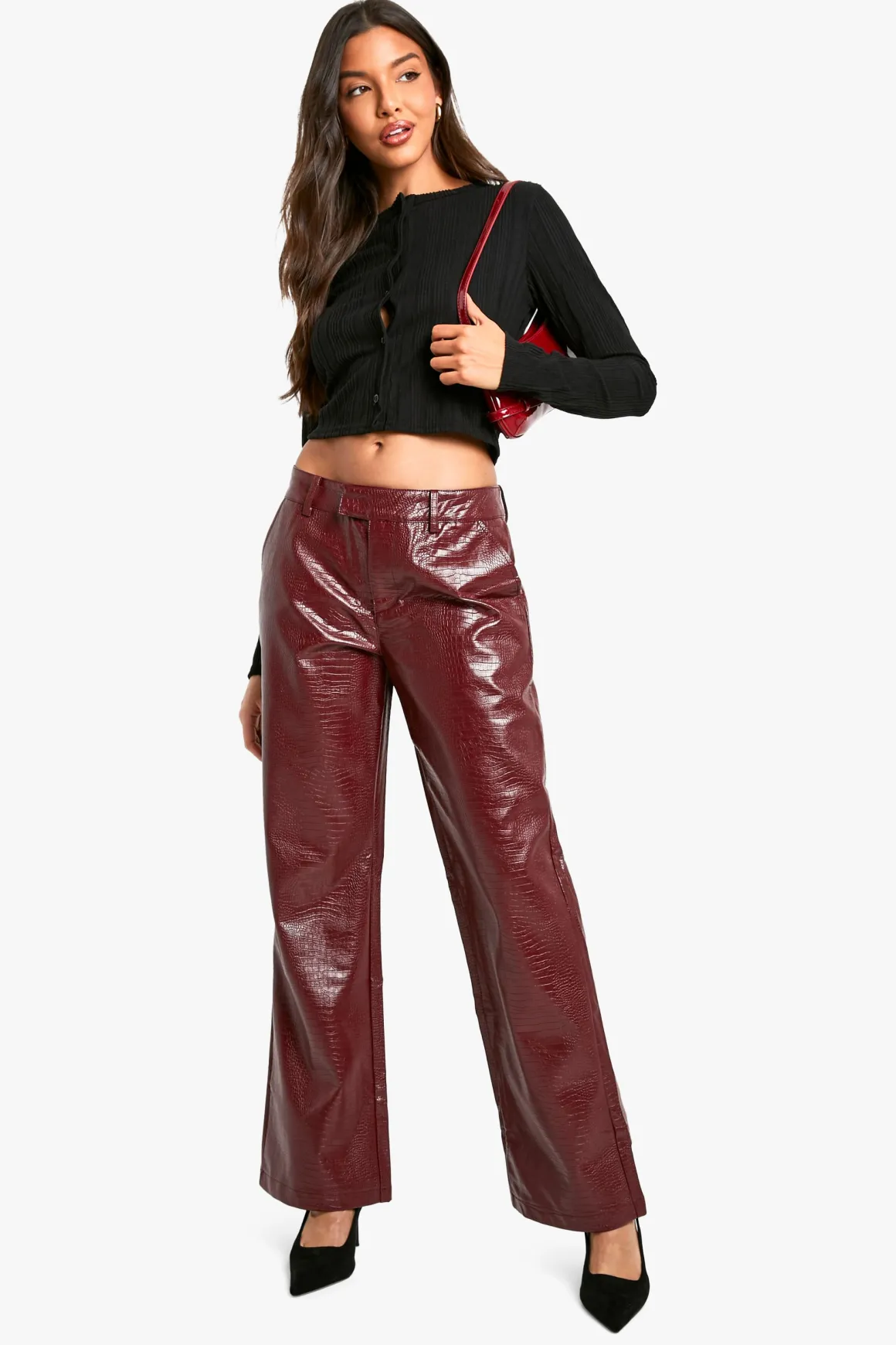 Croc synthétique Pantalon taille basse coupe droite